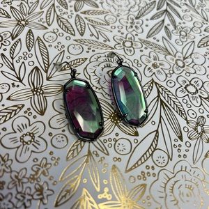 Faceted Elle Gunmetal Drop Earrings In Gray Dichroic Glass